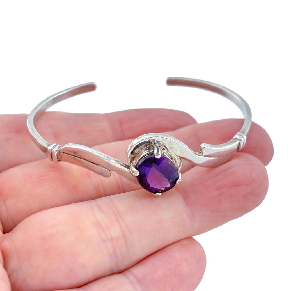 Vintage Sterling Silver 925 Amethyst Cuff Bracelet 6.75"